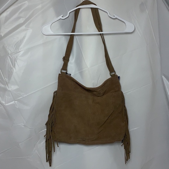 MARGOT Tan Genuine Leather Hobo w/ Fringe zip and snap closures NWT - Picture 2 of 4